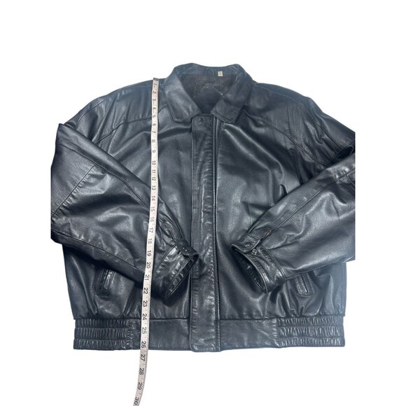 Mens‎ Black Leather Jacket XL Genuine Leather Outer Polyester Lining Elastic Hem - Picture 7 of 15